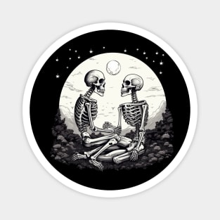 Gothic Skeleton Lovers, Eternal Love, Moon Black & White Illustration Magnet